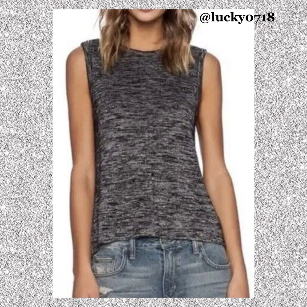 Rag & Bone EUC Hudson Mockneck Split Back Tank Top in Marbled Black-Gray Sz S